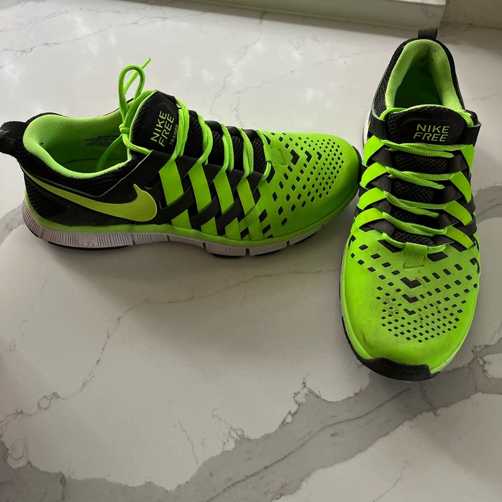 Neon Green and Black Nike Free Trainers Mens Size 10.5